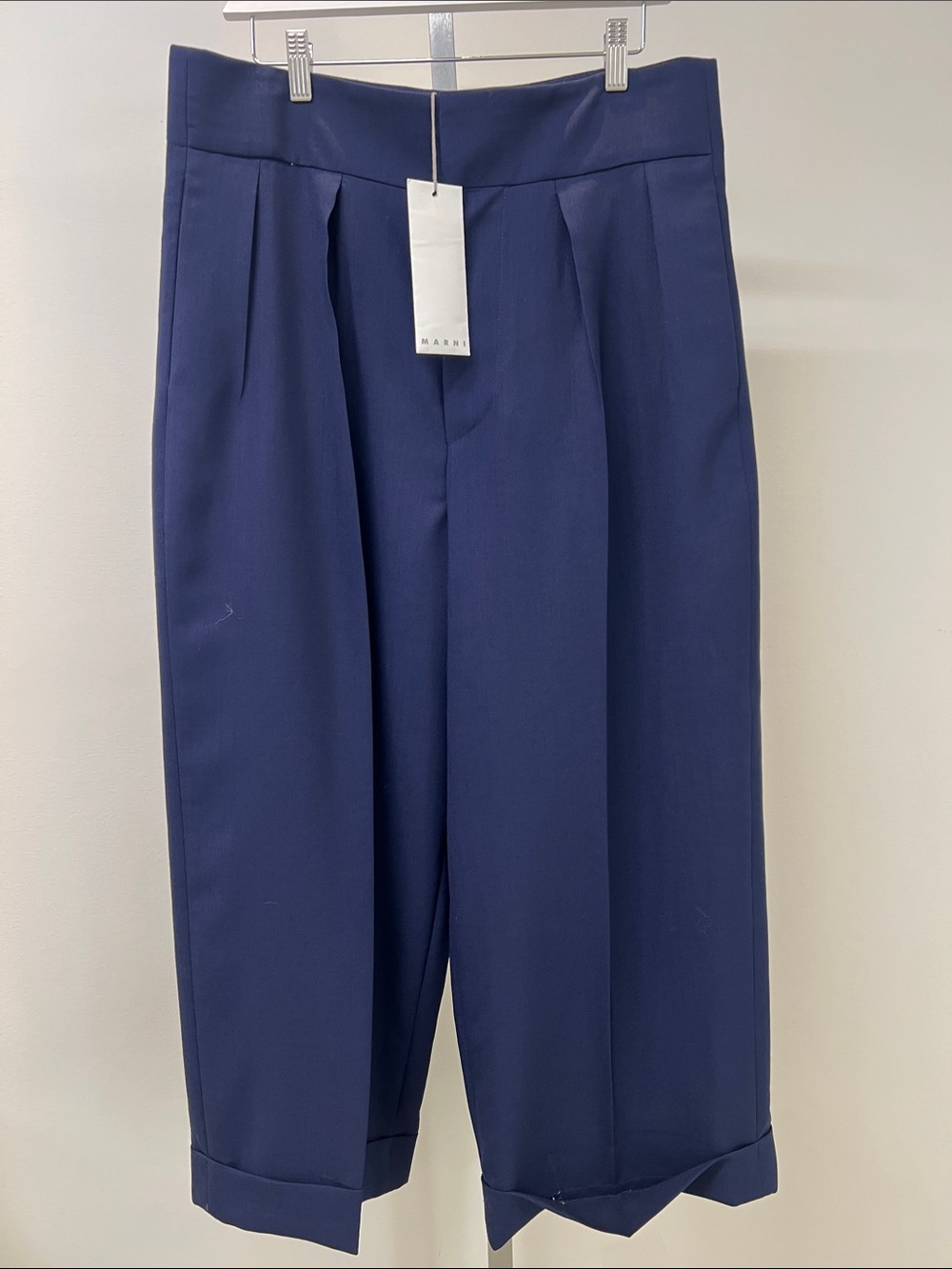 Marni Navy Tailored Pleated Cropped Pants